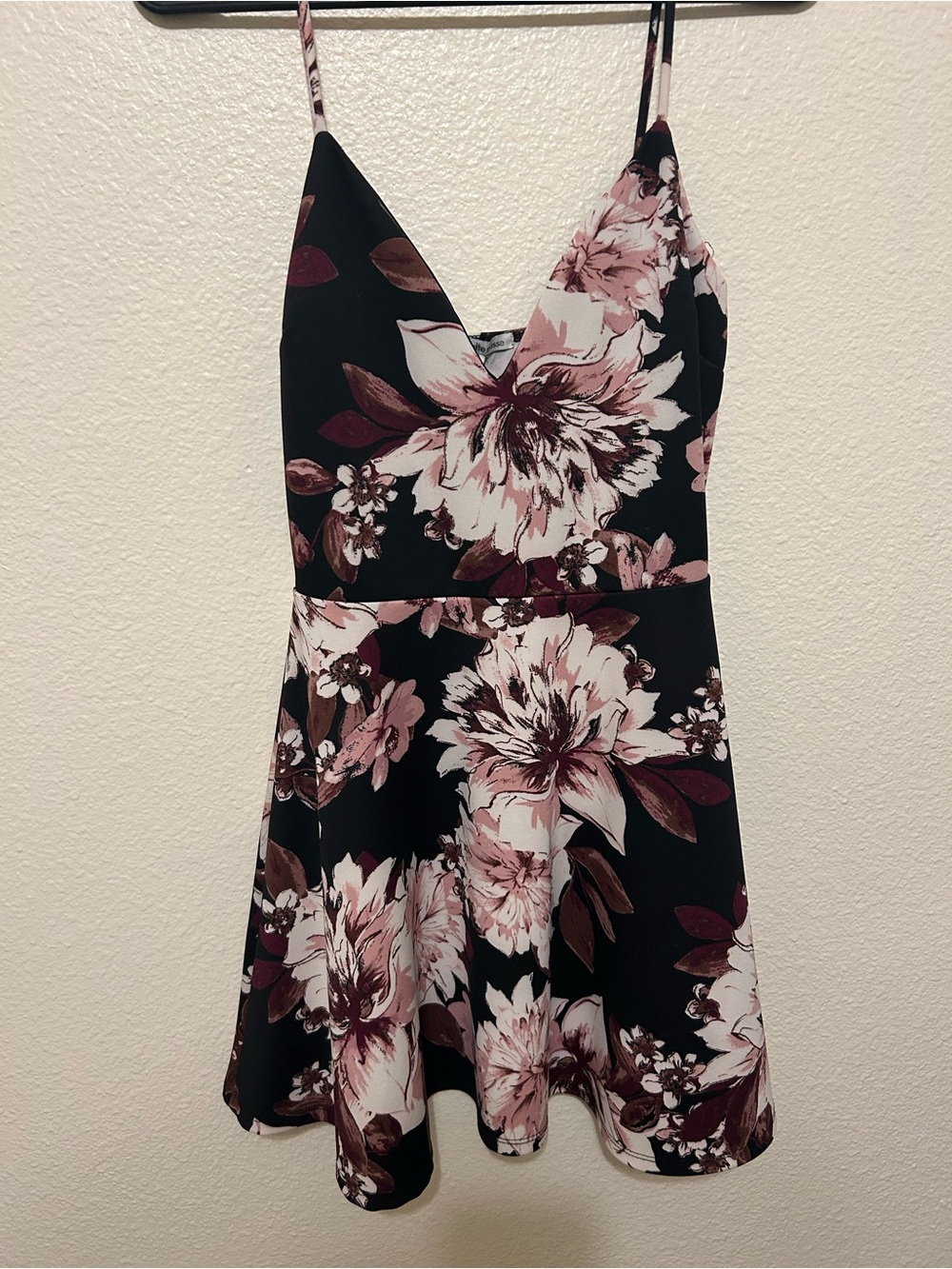 Charlotte Russe Black Mini Dress with Blush Floral Print